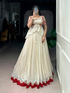 Chocolate Silk Sequins Embroidered Co-ord Lehenga Set with Stylish Peplum Koti
