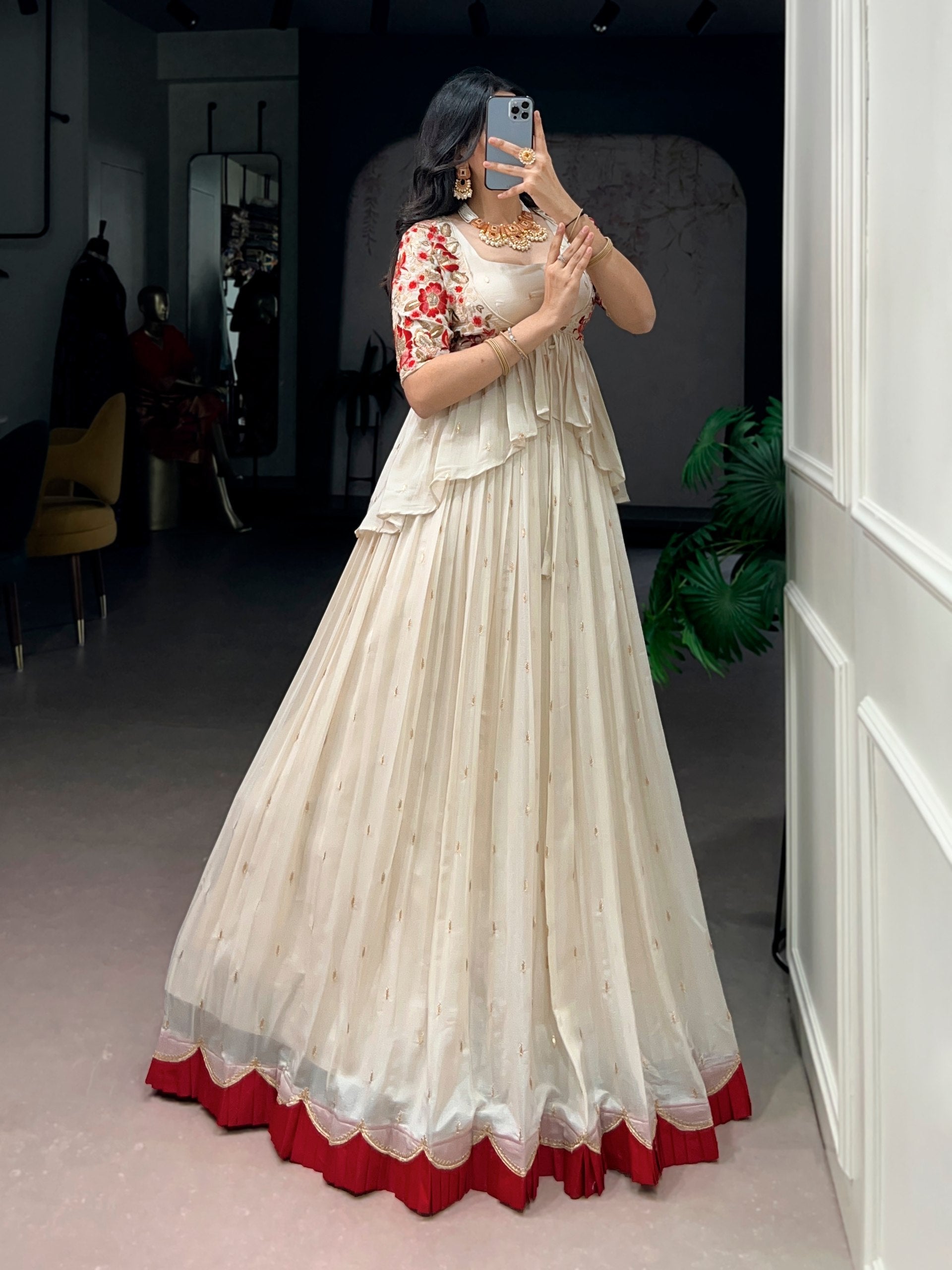 Chocolate Silk Sequins Embroidered Co-ord Lehenga Set with Stylish Peplum Koti
