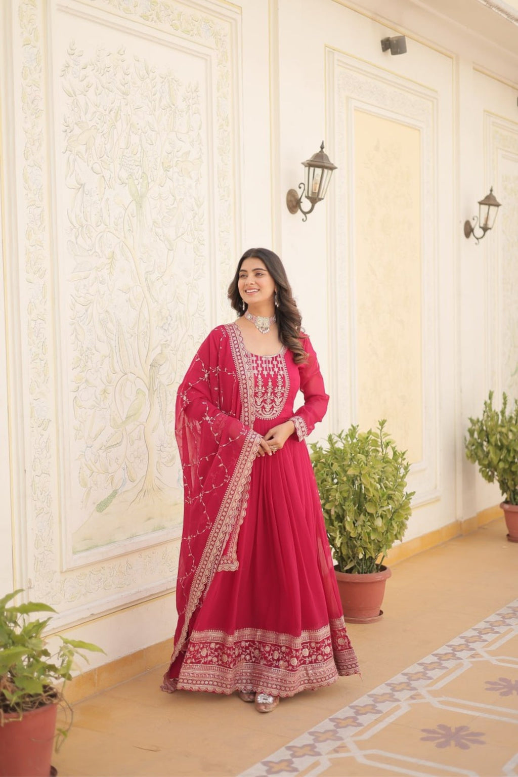 
Designer Sequins Embroidered Work Stylish Gown With Dupatta Set
