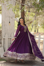 
Designer Sequins Embroidered Work Stylish Gown With Dupatta Set