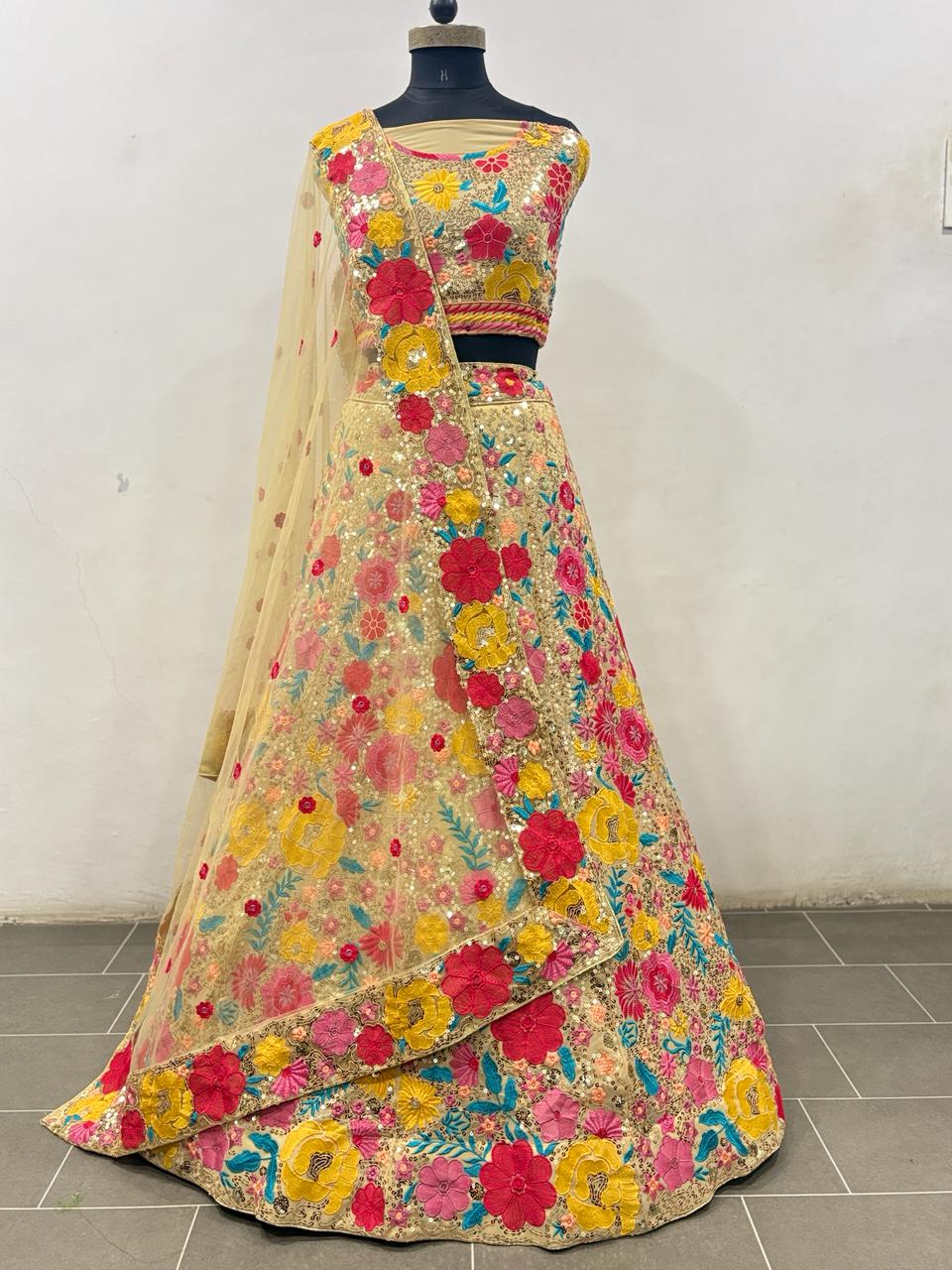 Georgette Sequins Embroidered Lehenga Choli Set with Net Dupatta
