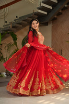 Awesome Sequins Work Georgette Party Wear Gown With Dupatta - Red
