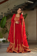 Awesome Sequins Work Georgette Party Wear Gown With Dupatta - Red
