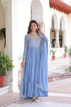 Designer Georgette Embroidered Gown Set With Sequins And Zari Work For Women