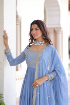 Designer Georgette Embroidered Gown Set With Sequins And Zari Work For Women