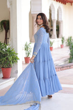Designer Georgette Embroidered Gown Set With Sequins And Zari Work For Women