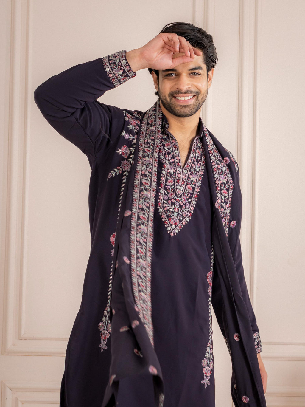 Shahi Black Japanese Lachka Festive Kurta Dupatta Pant Set
