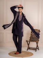 Shahi Black Japanese Lachka Festive Kurta Dupatta Pant Set
