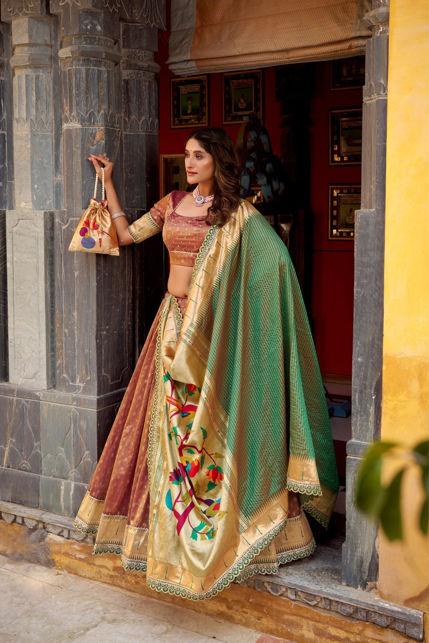 Designer Shimmer Organza Lehenga Set With Intricate Zari Weaving