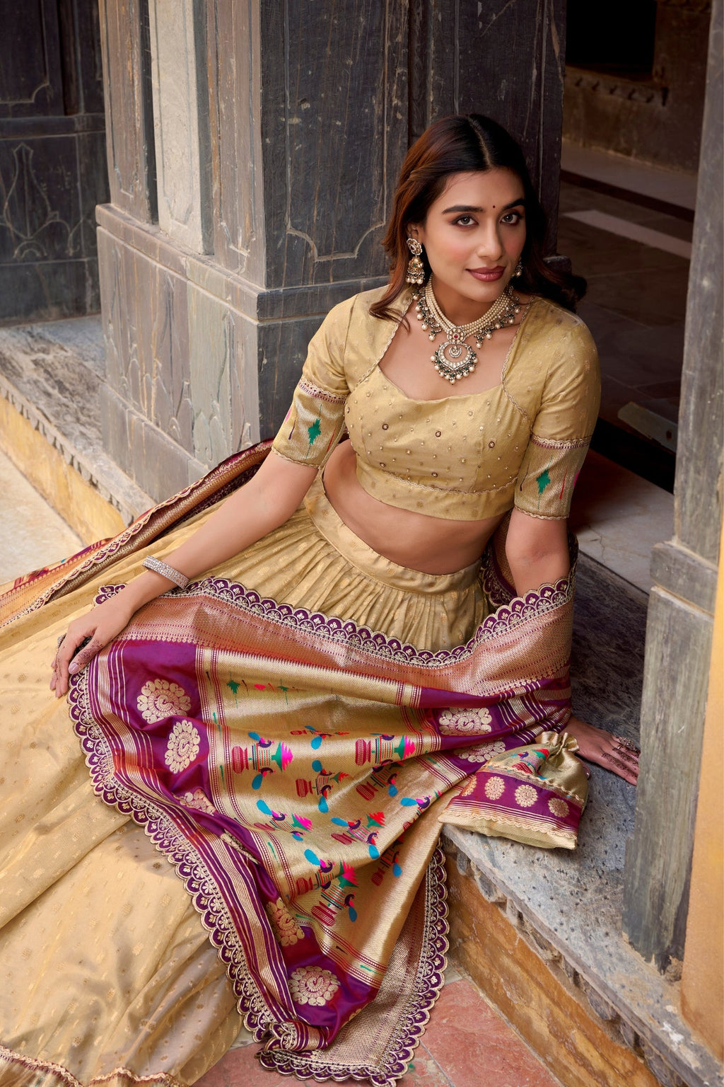 Designer Shimmer Organza Lehenga Set With Intricate Zari Weaving