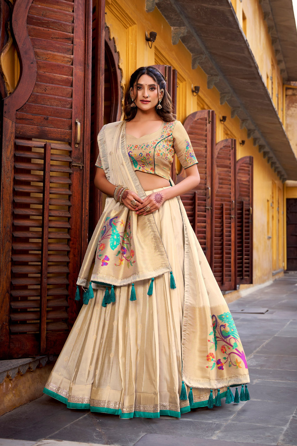 Traditional Shimmer Paithani Zari Work Lehenga Choli Set
