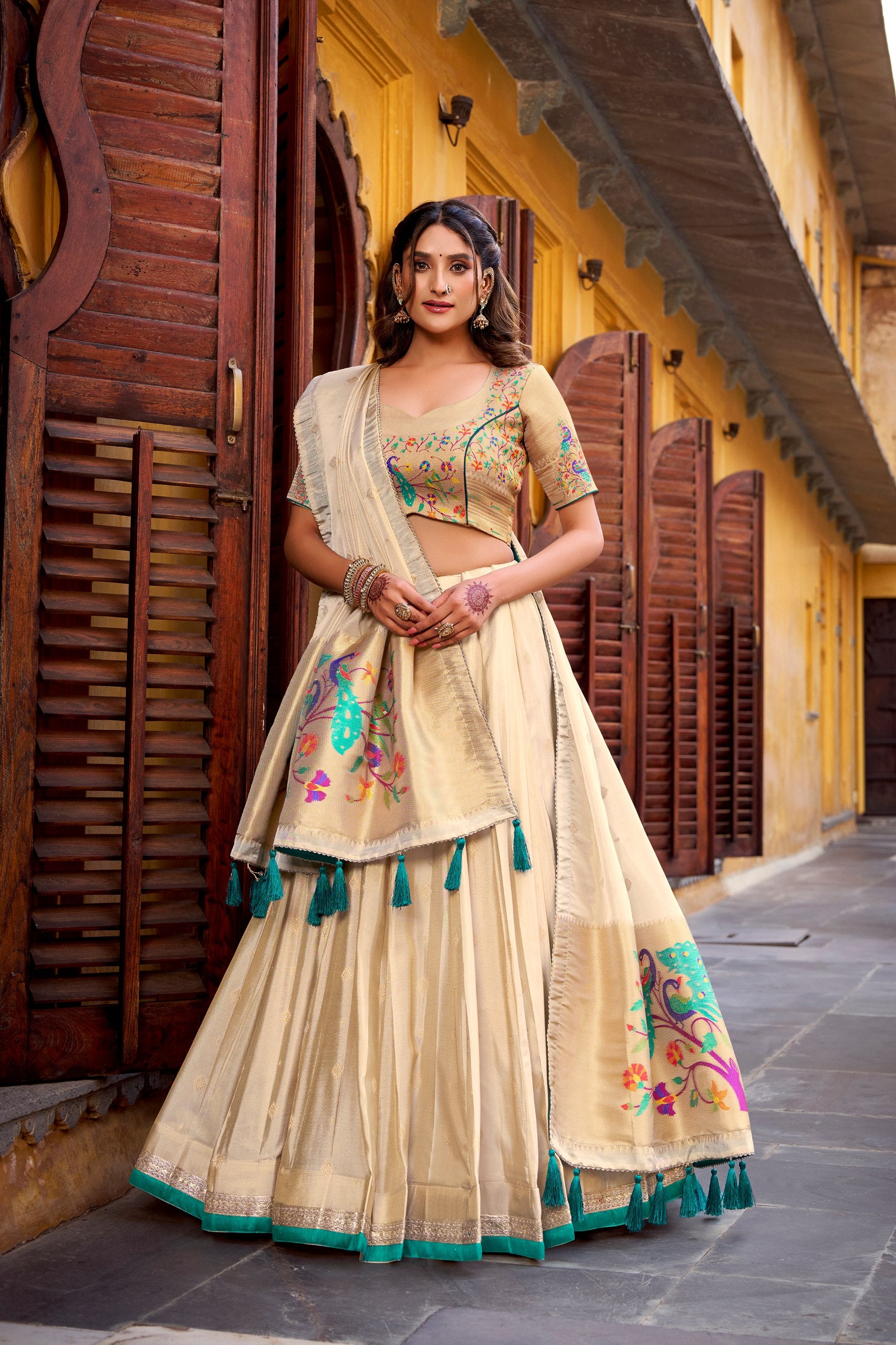 Traditional Shimmer Paithani Zari Work Lehenga Choli Set

