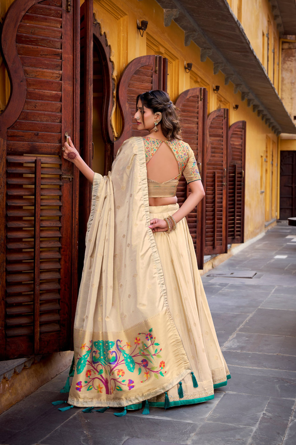 Traditional Shimmer Paithani Zari Work Lehenga Choli Set
