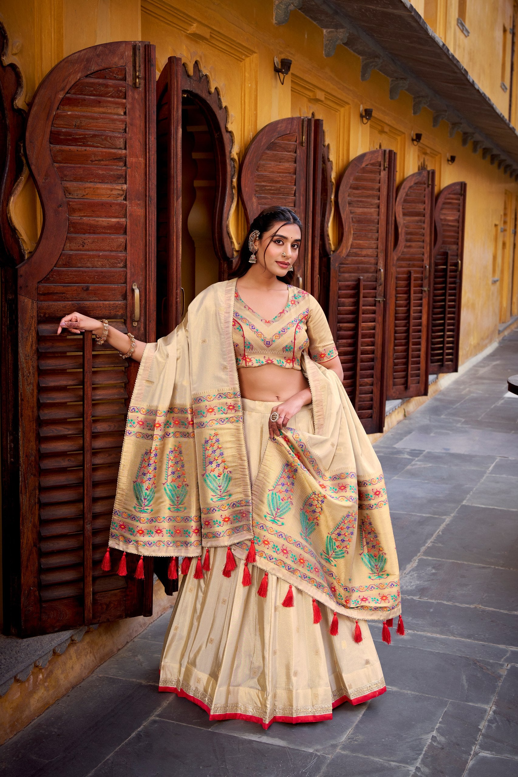 Traditional Shimmer Paithani Zari Work Lehenga Choli Set
