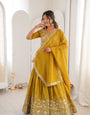 Ethnic Yellow Shimmer Silk Thread Sequence Work Lehenga Choli Set