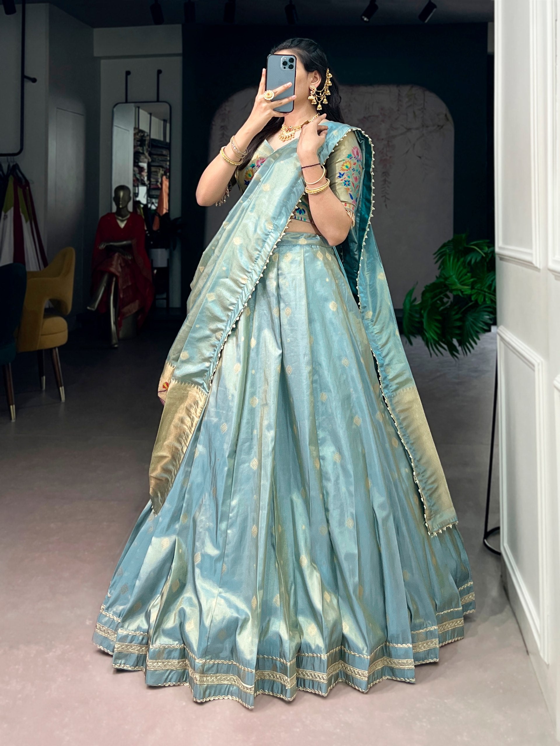 Classic Shimmer Zari Woven Lehenga with Designer Dupatta
