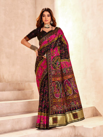 Tantalizing Black Nylon Dola Pashmina Saree With Beauteous Blouse Piece