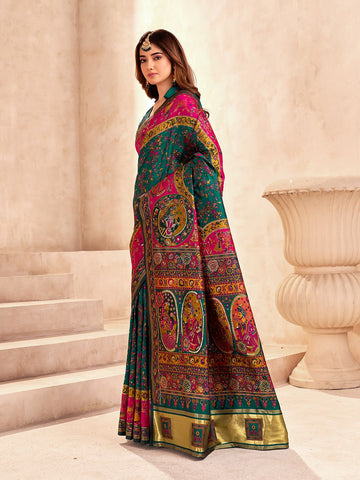 Lustrous Dark Green Nylon Dola Pashmina Saree With Devastating Blouse Piece