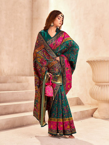 Lustrous Dark Green Nylon Dola Pashmina Saree With Devastating Blouse Piece