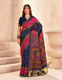 Radiant Navy Blue Nylon Dola Pashmina Saree With Luminous Blouse Piece