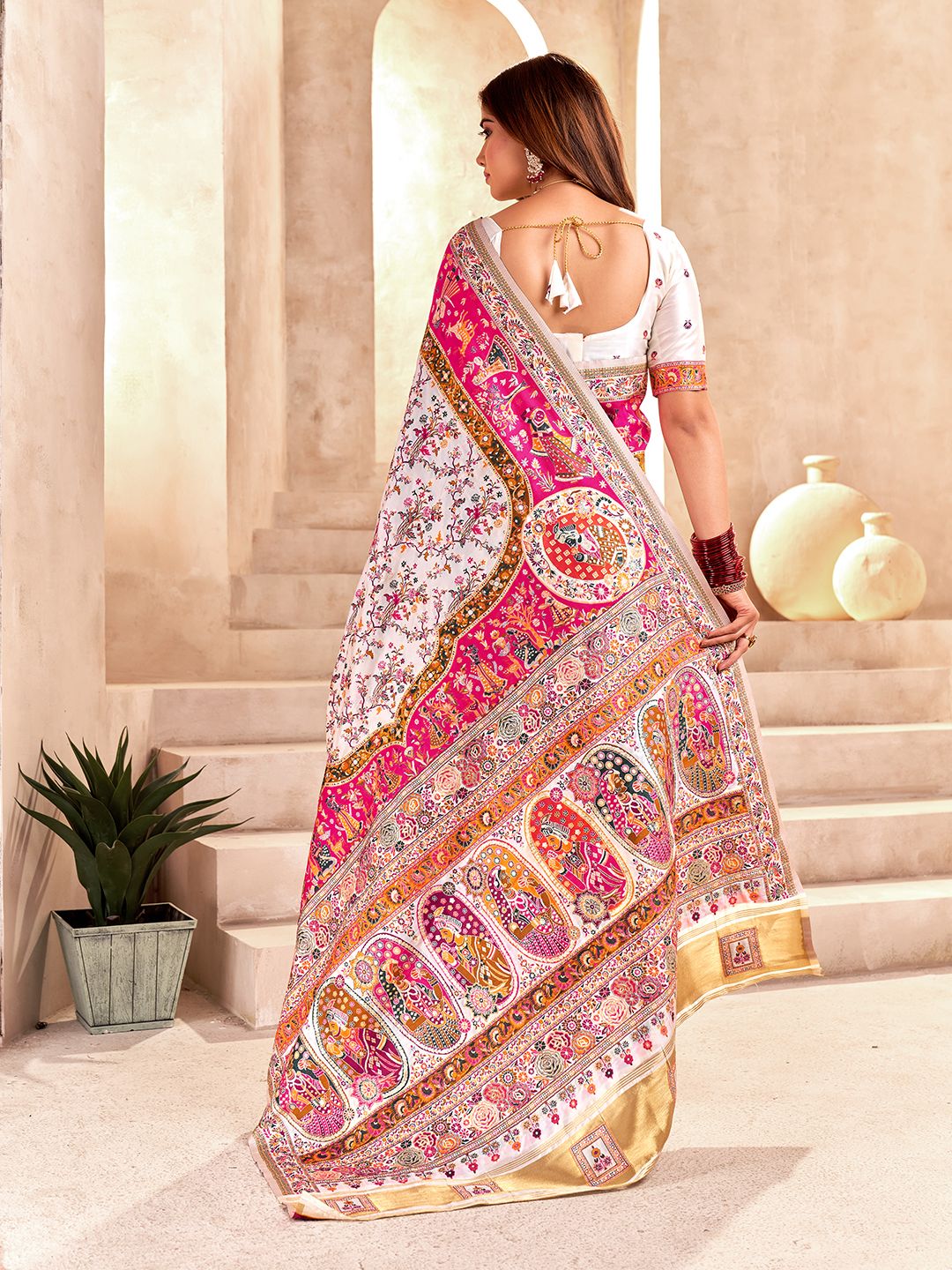 Incredible Off White Nylon Dola Pashmina Saree With Classic Blouse Piece