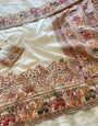 Redolent Beige Pashmina Saree With Embrocation Blouse Piece