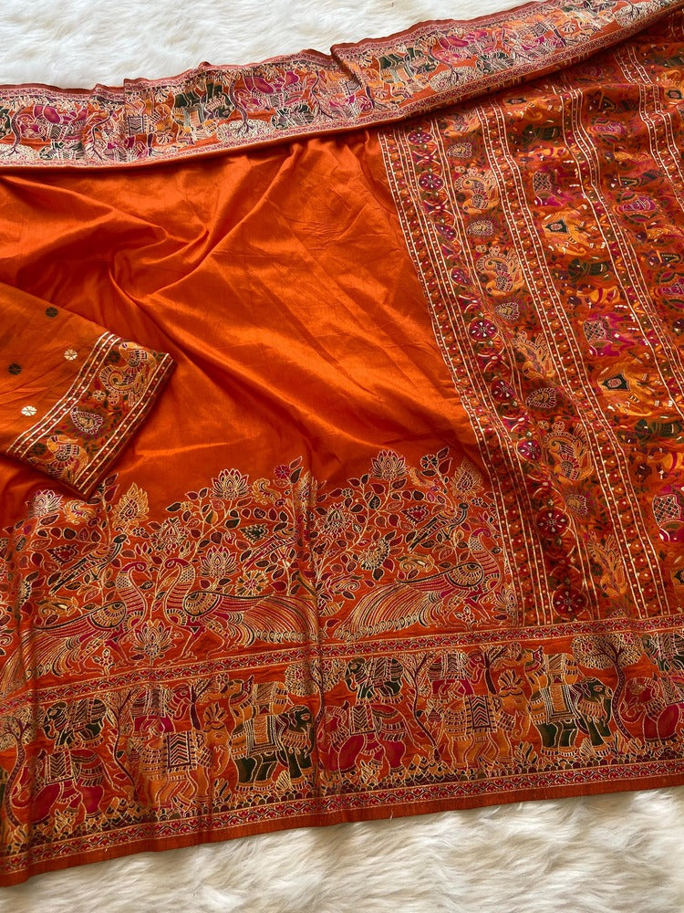 Diaphanous Orange Pashmina Saree With Lagniappe Blouse Piece