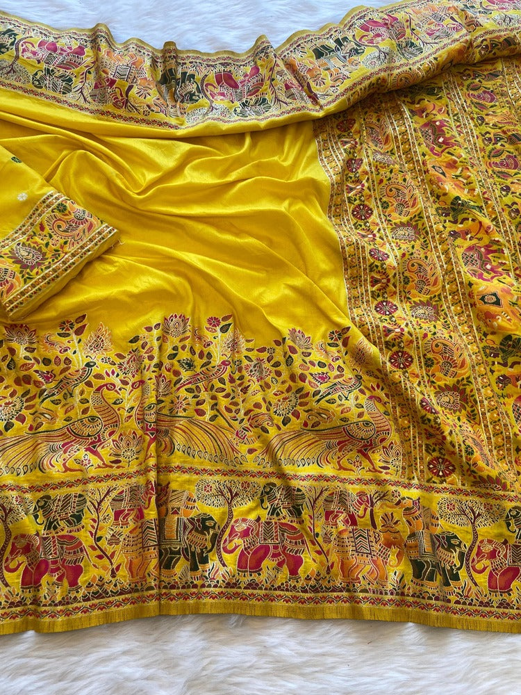Panache Yellow Pashmina Saree With Glamorous Blouse Piece