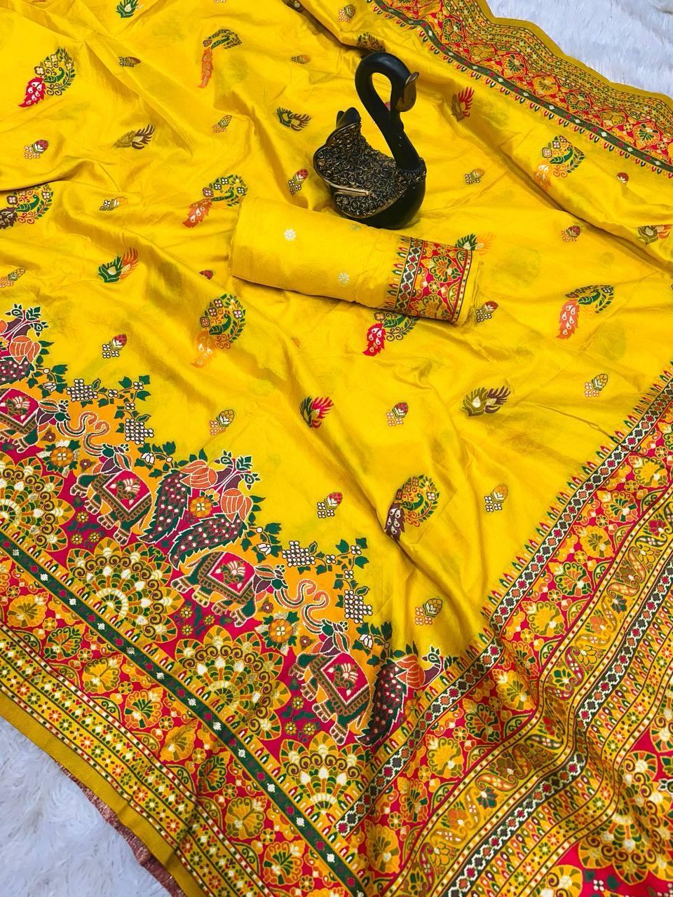 Ethereal Yellow Pashmina Saree With Innovative Blouse Piece