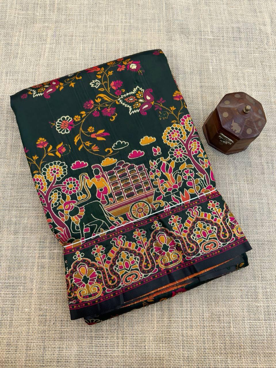 Magnificat Black Pashmina Saree With Comely Blouse Piece