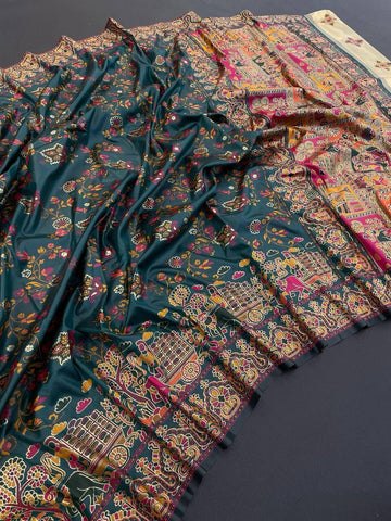 Magnificat Black Pashmina Saree With Comely Blouse Piece