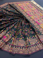 Magnificat Black Pashmina Saree With Comely Blouse Piece