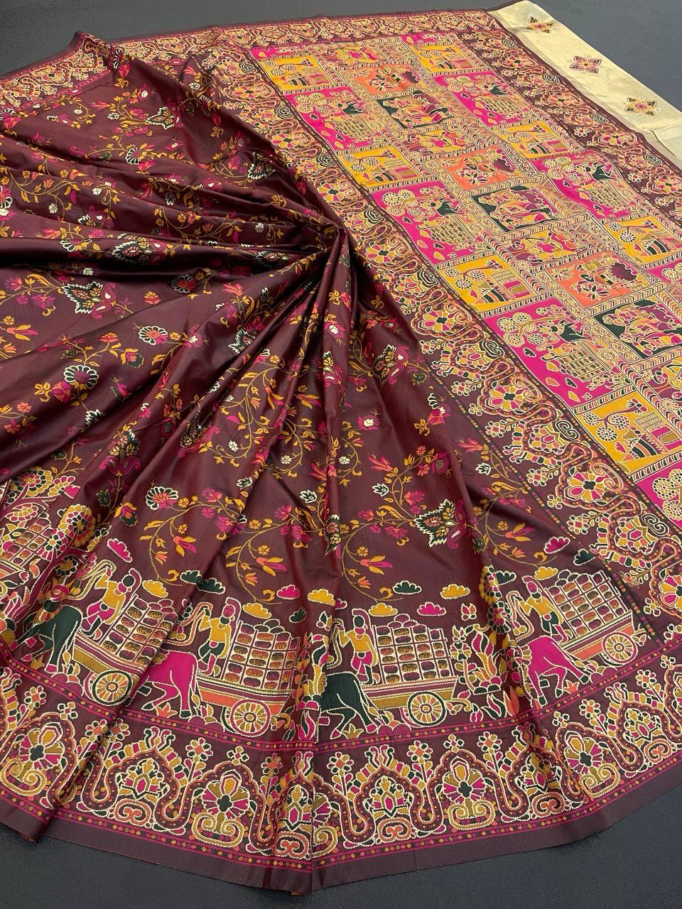 Posh Brown Pashmina Saree With Nebula Blouse Piece