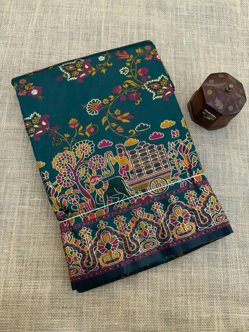 Sonorous Dark Green Pashmina Saree With Flaunt Blouse Piece