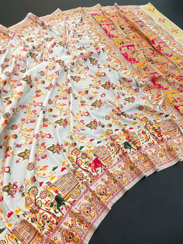 Charismatic Off White Pashmina Saree With Majestic Blouse Piece