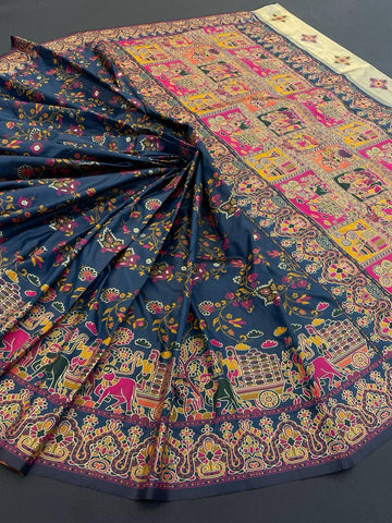 Exceptional Rama Pashmina Saree With Ravishing Blouse Piece