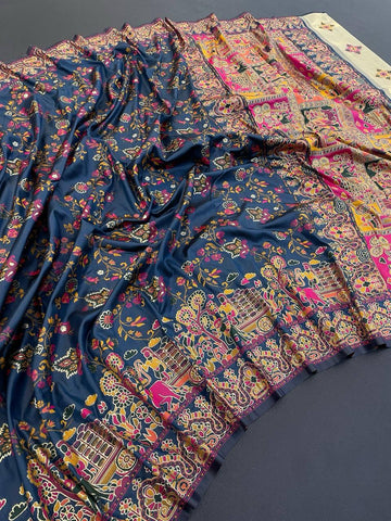 Exceptional Rama Pashmina Saree With Ravishing Blouse Piece