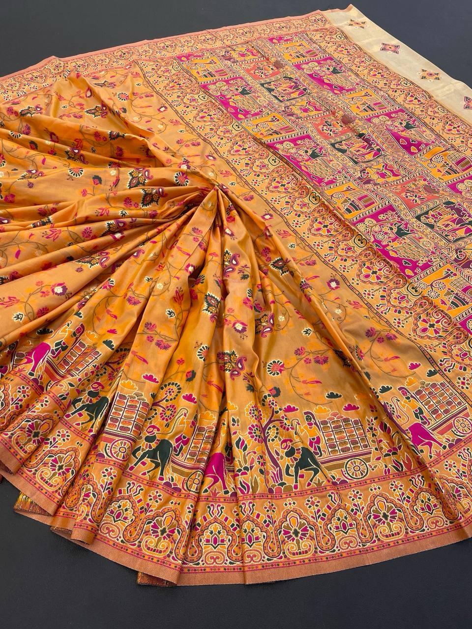 Hypnotic Yellow Pashmina Saree With Preferable Blouse Piece