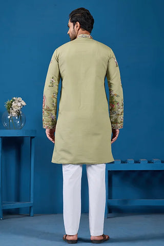 Traditional Pista Green Embroidered Kurta for Men