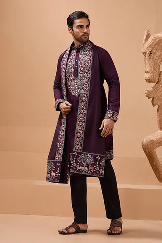 Ethnic Look Purple Kurta with Dupatta Mens Wear Special