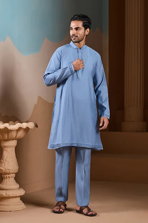 Vibrant Sky Blue Koti Kurta Pajama for Mens Outfits