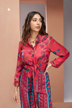 Pure Muslin Silk Coral Pink Co-Ord Set For Women