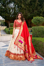 Royal Zari Weaving With Traditional Embroidery Designer Silk Paithani Lehenga Choli
