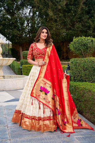 Royal Zari Weaving With Traditional Embroidery Designer Silk Paithani Lehenga Choli