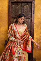 Designer Silk Paithani Lehenga Choli Set With Zari Weaving