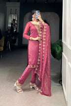 Elegant Silver Glory Embroidered Suit Set For Women