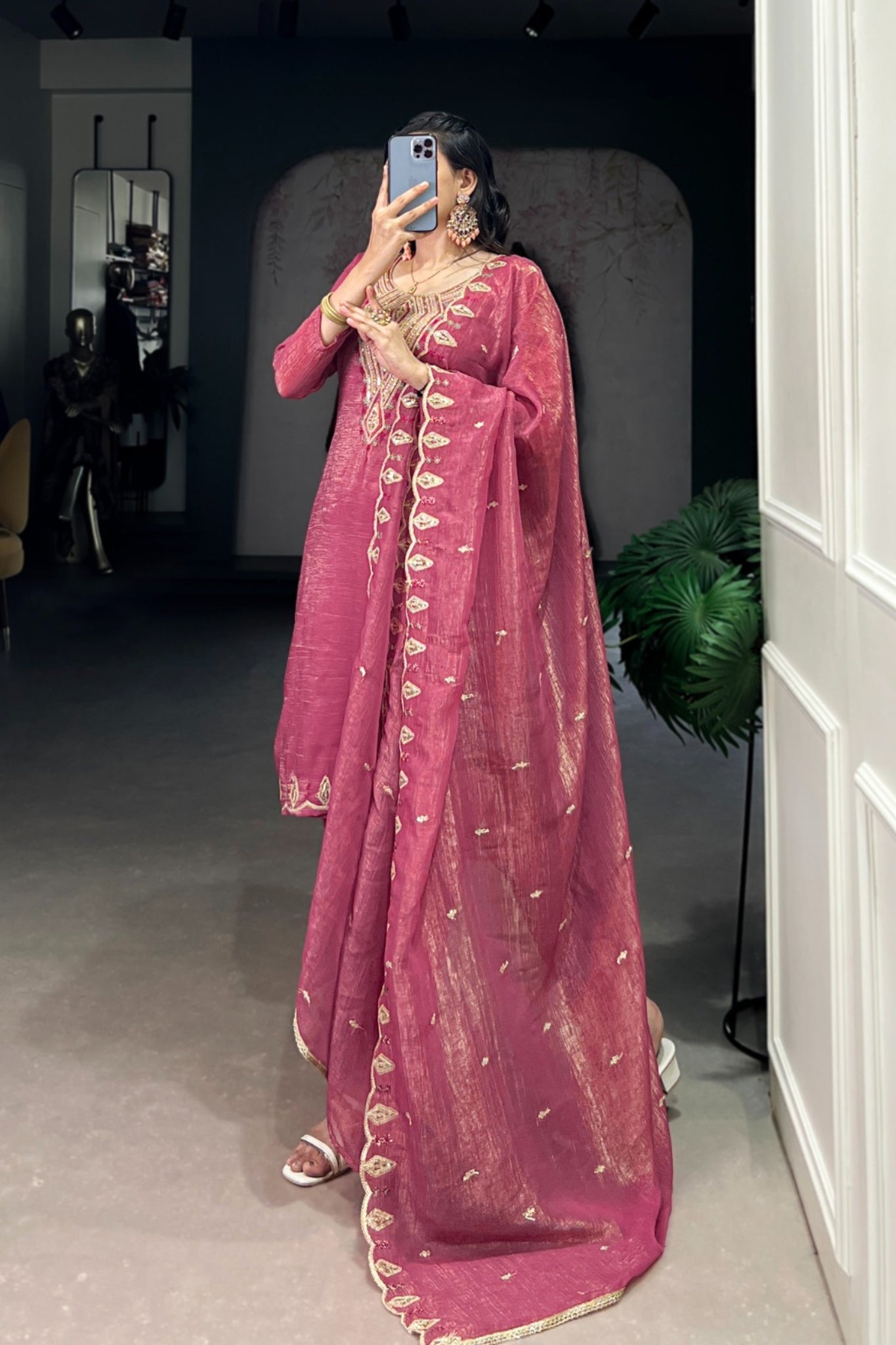 Elegant Silver Glory Embroidered Suit Set For Women