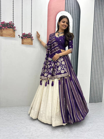 Luxury Pure Simar Silk Lehenga Choli with Flowing Long Dupatta