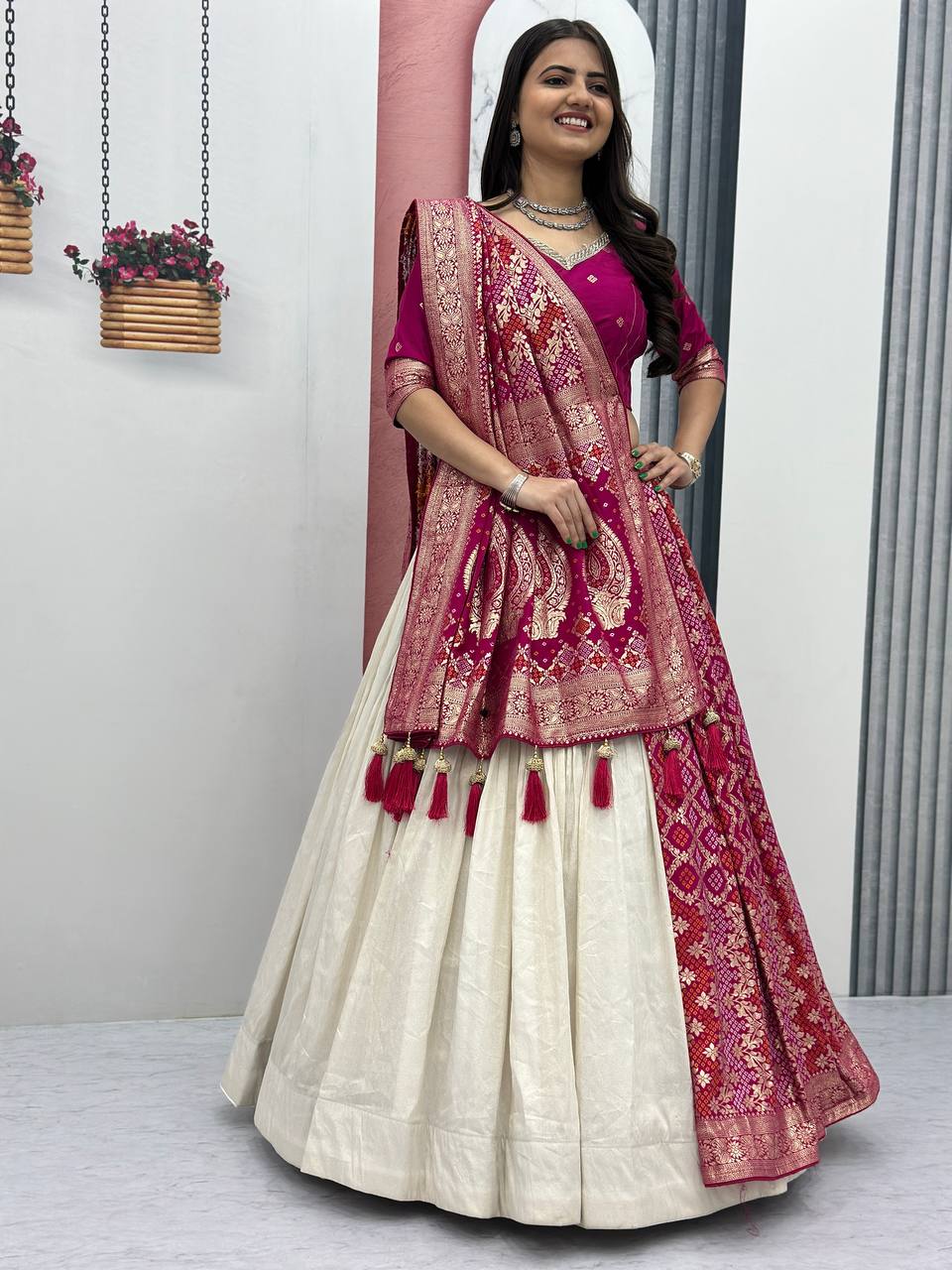 Luxury Pure Simar Silk Lehenga Choli with Flowing Long Dupatta