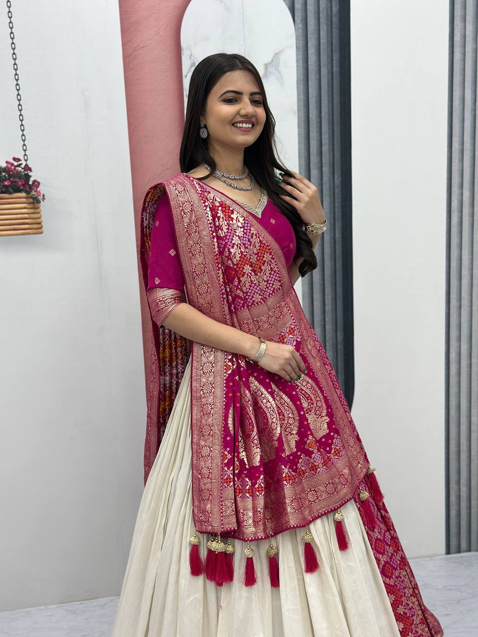 Luxury Pure Simar Silk Lehenga Choli with Flowing Long Dupatta